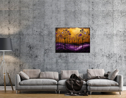 Gold and Purple Abstract Canvas Print with Trees - Artoholica Ready to Hang Canvas Print