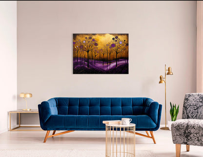 Gold and Purple Abstract Canvas Print with Trees - Artoholica Ready to Hang Canvas Print