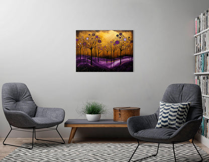 Gold and Purple Abstract Canvas Print with Trees - Artoholica Ready to Hang Canvas Print