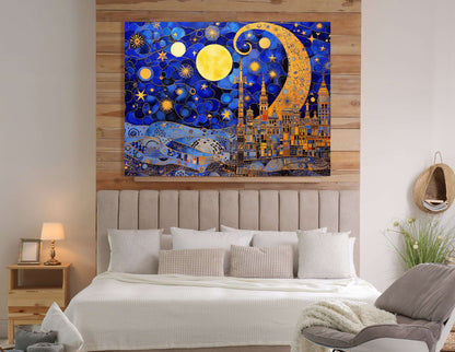 Gold and Sapphire Celestial Dance - Canvas Print - Artoholica Ready to Hang Canvas Print