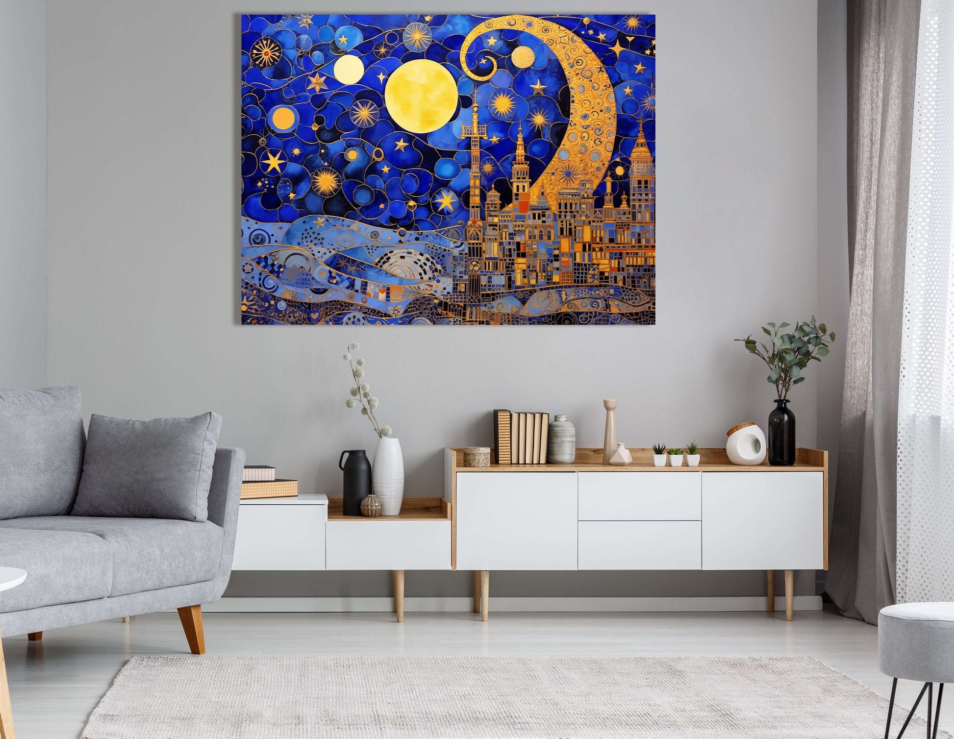 Gold and Sapphire Celestial Dance - Canvas Print - Artoholica Ready to Hang Canvas Print