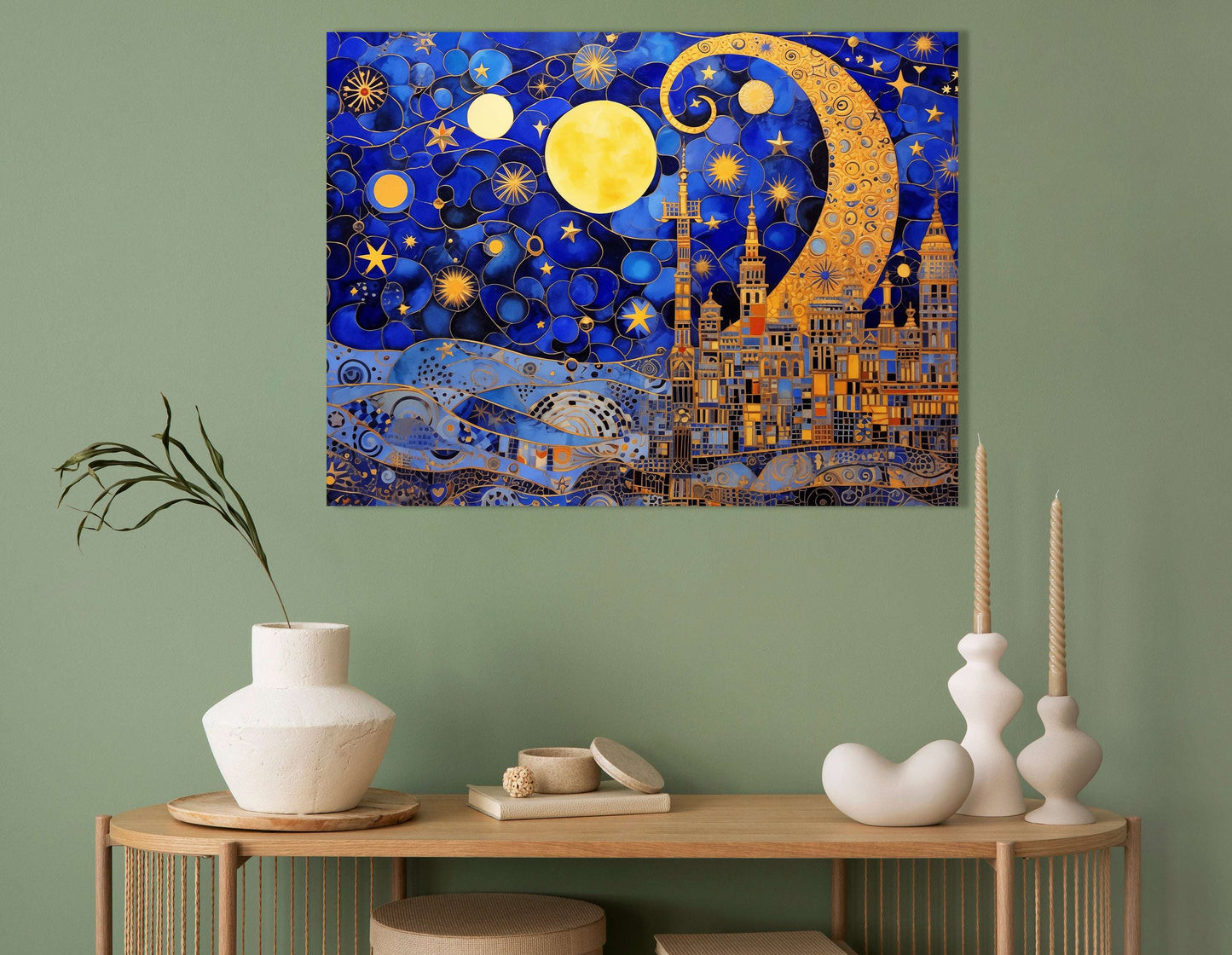 Gold and Sapphire Celestial Dance - Canvas Print - Artoholica Ready to Hang Canvas Print