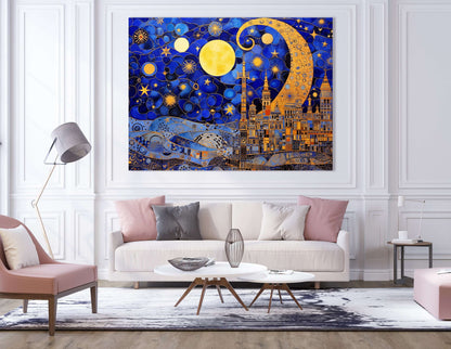 Gold and Sapphire Celestial Dance - Canvas Print - Artoholica Ready to Hang Canvas Print