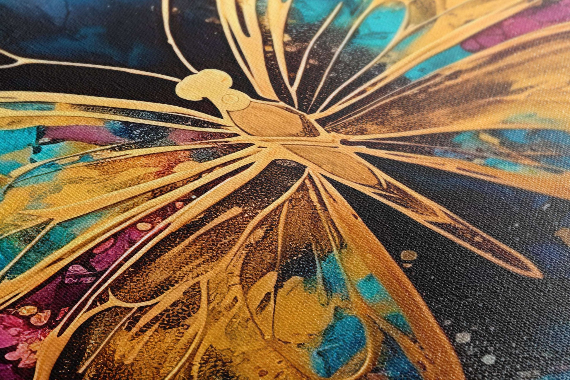 Gold Butterfly on Dark Sky-Blue and Magenta - Canvas Print - Artoholica Ready to Hang Canvas Print