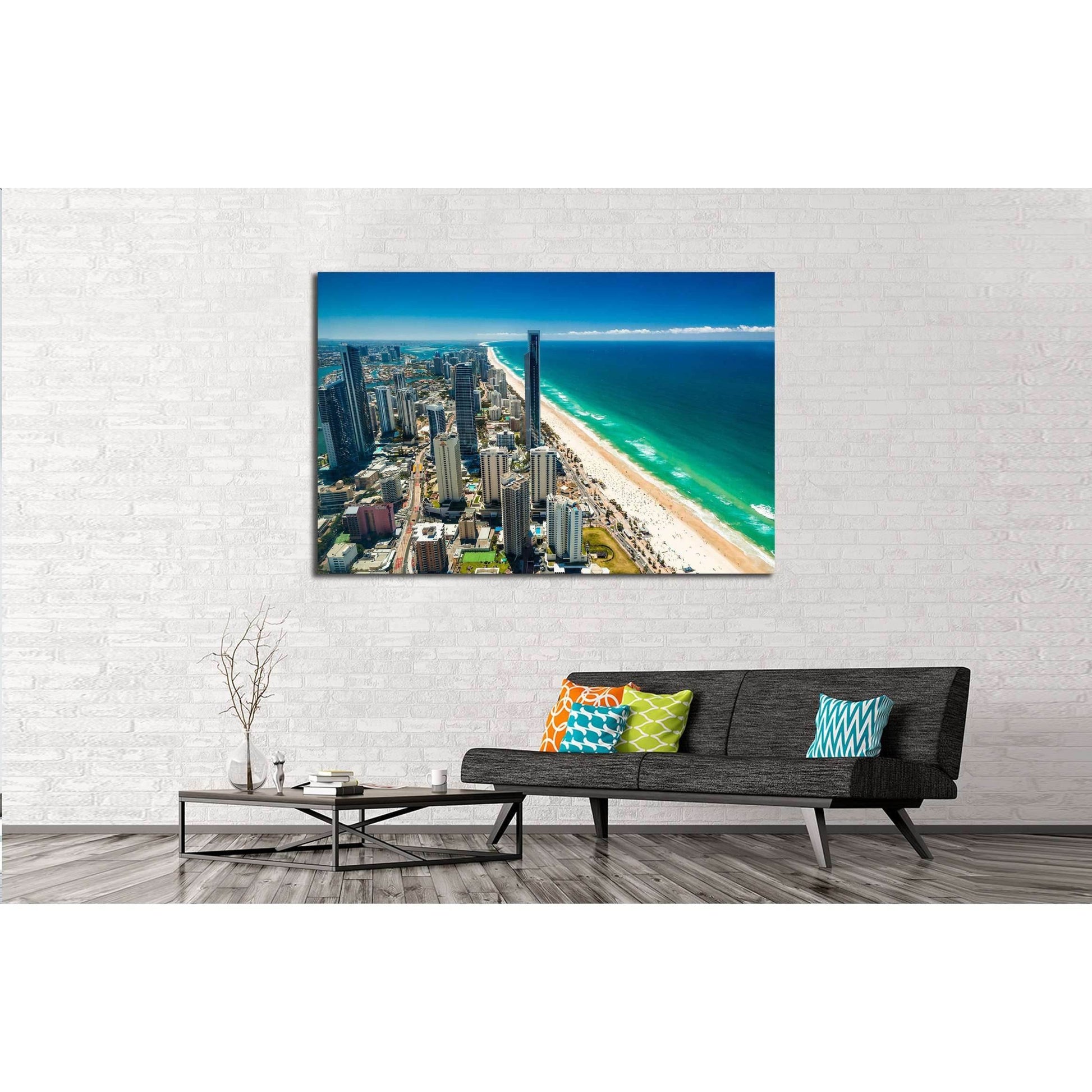 GOLD COAST, AUS, Aerial view of the Gold Coast in Queensland Australia looking from Surfers Paradise north towards Brisbane №2307 Ready to Hang Canvas PrintCanvas art arrives ready to hang, with hanging accessories included and no additional framing requi