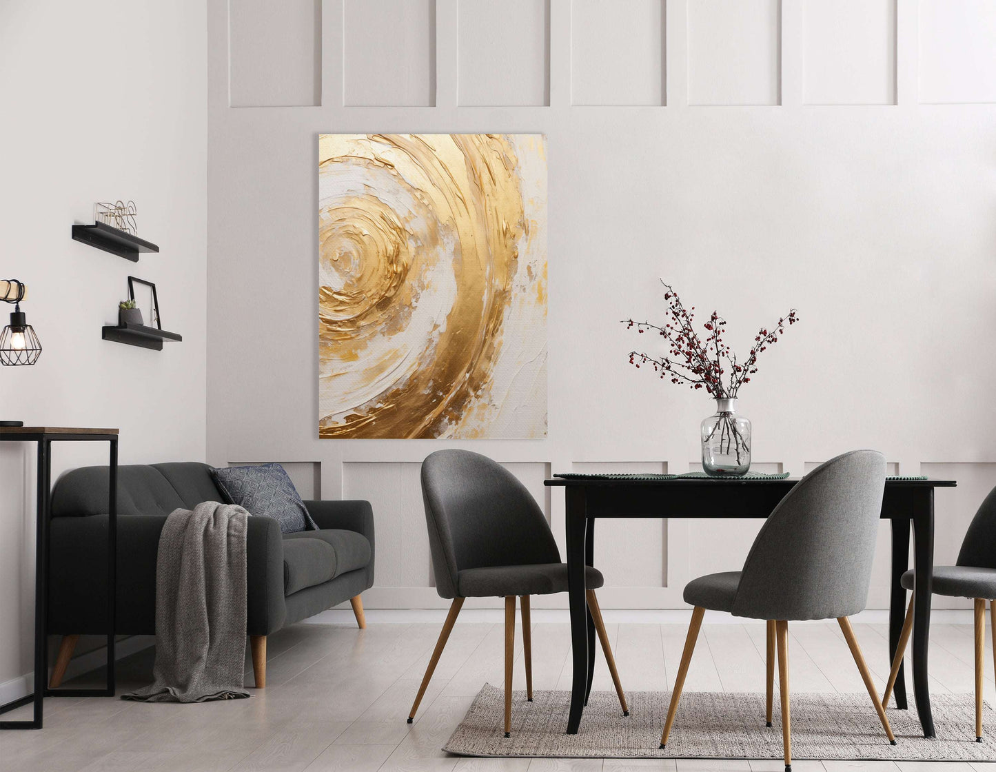 Gold Swirl on White - Canvas Print - Artoholica Ready to Hang Canvas Print