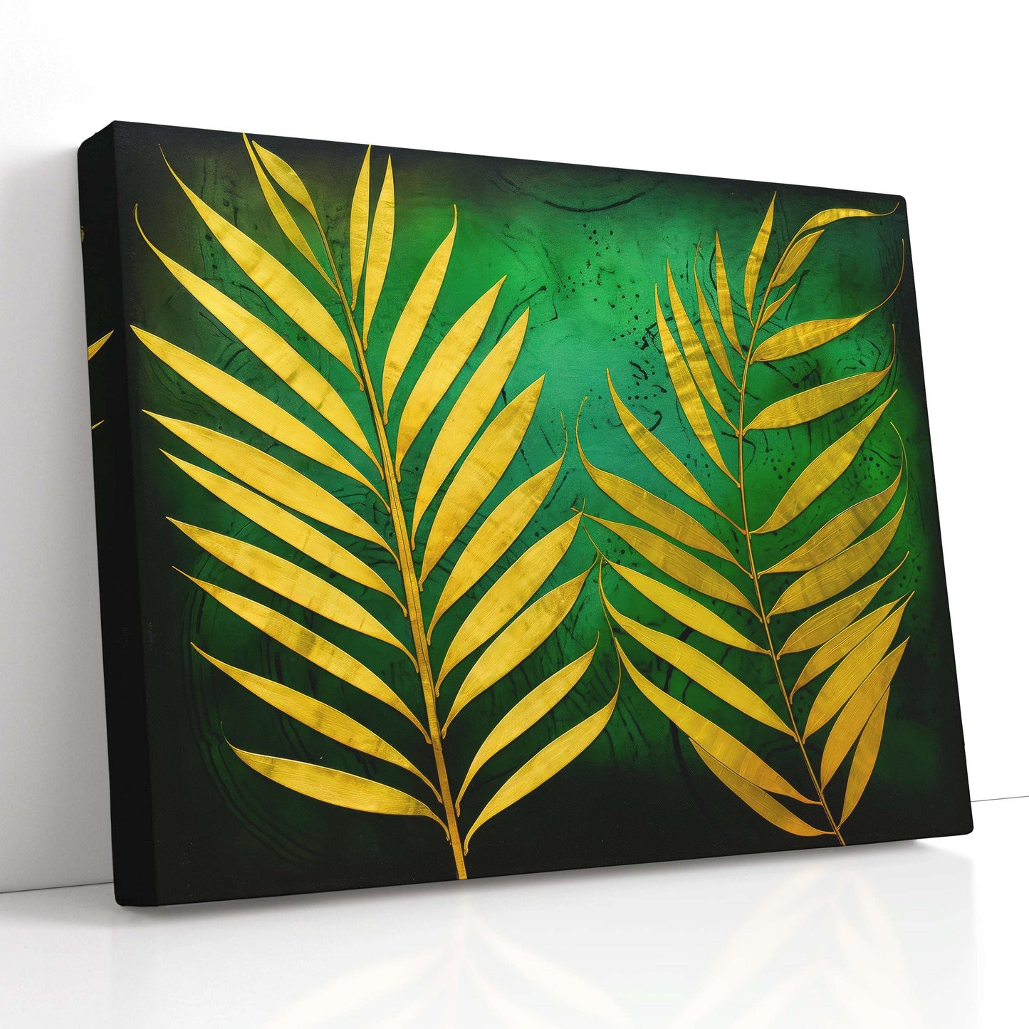 Gold Tropical Palm Leaves on Green - Canvas Print - Artoholica Ready to Hang Canvas Print