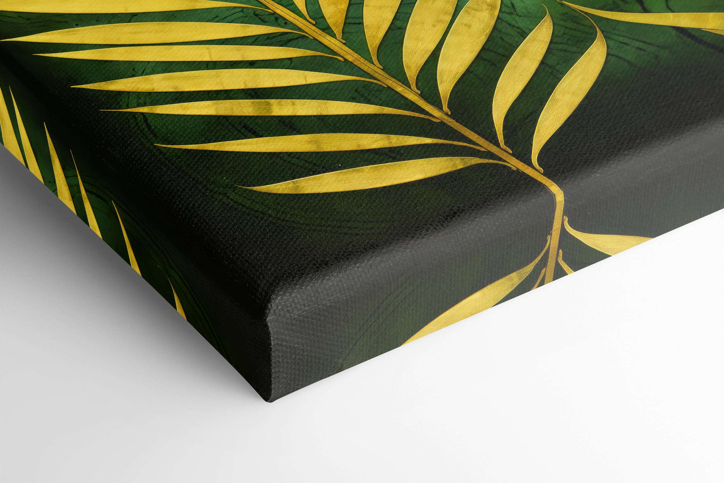 Gold Tropical Palm Leaves on Green - Canvas Print - Artoholica Ready to Hang Canvas Print