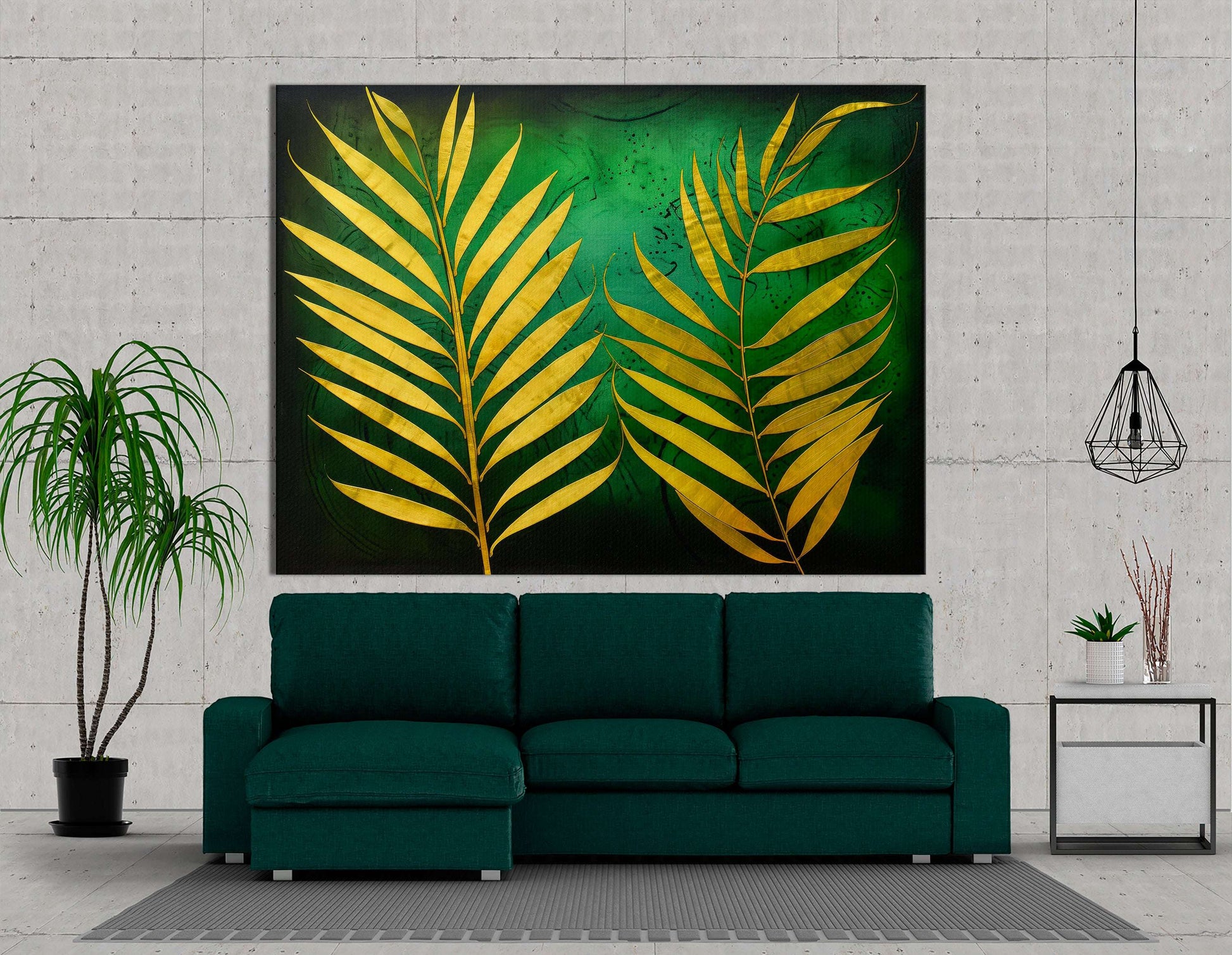 Gold Tropical Palm Leaves on Green - Canvas Print - Artoholica Ready to Hang Canvas Print