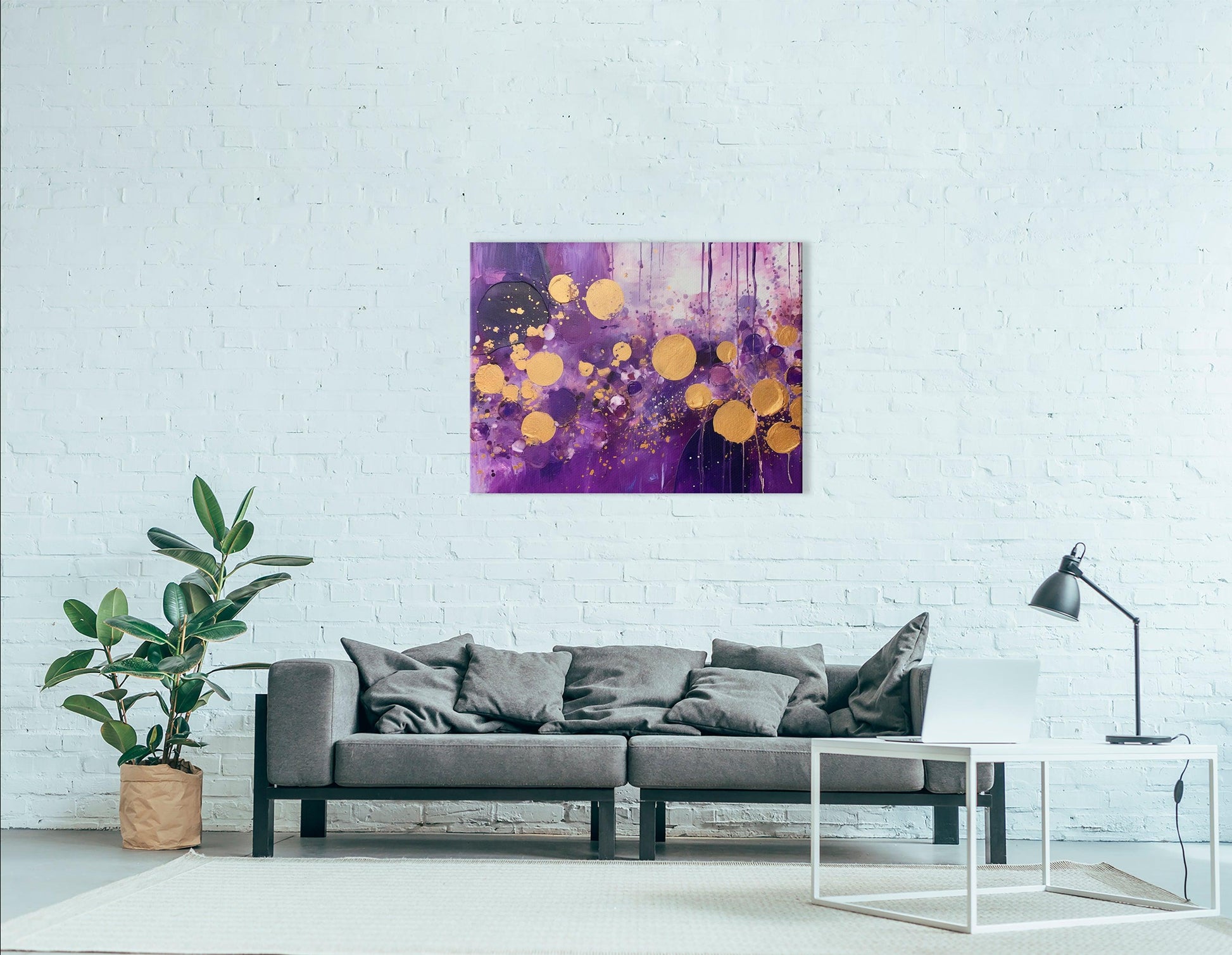 Golden Confetti on Purple - Canvas Print - Artoholica Ready to Hang Canvas Print