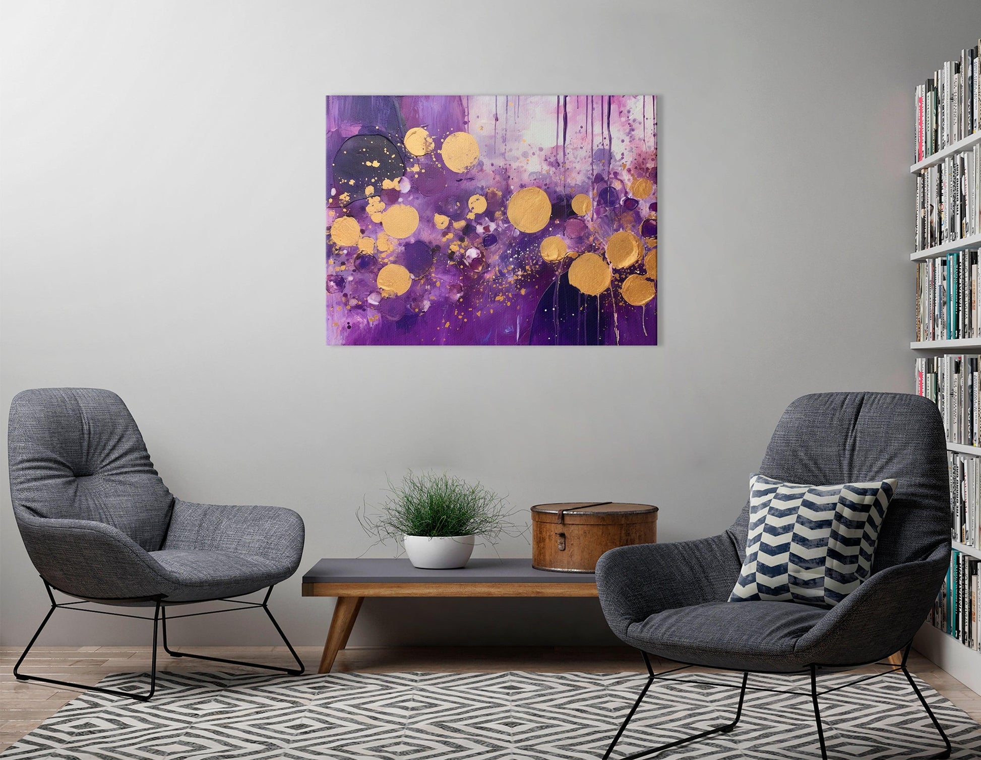 Golden Confetti on Purple - Canvas Print - Artoholica Ready to Hang Canvas Print