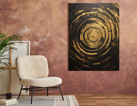 Golden Galaxy Spiral on Black - Canvas Print - Artoholica Ready to Hang Canvas Print