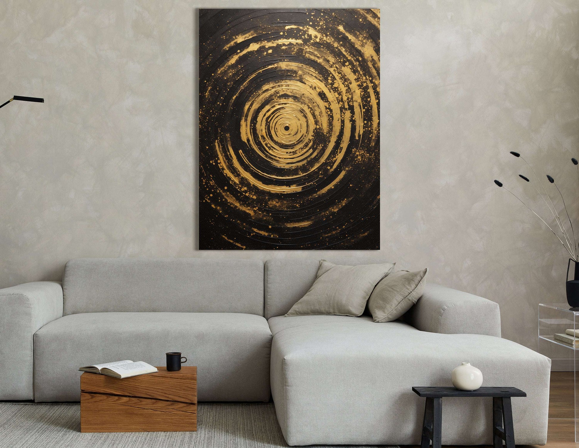 Golden Galaxy Spiral on Black - Canvas Print - Artoholica Ready to Hang Canvas Print