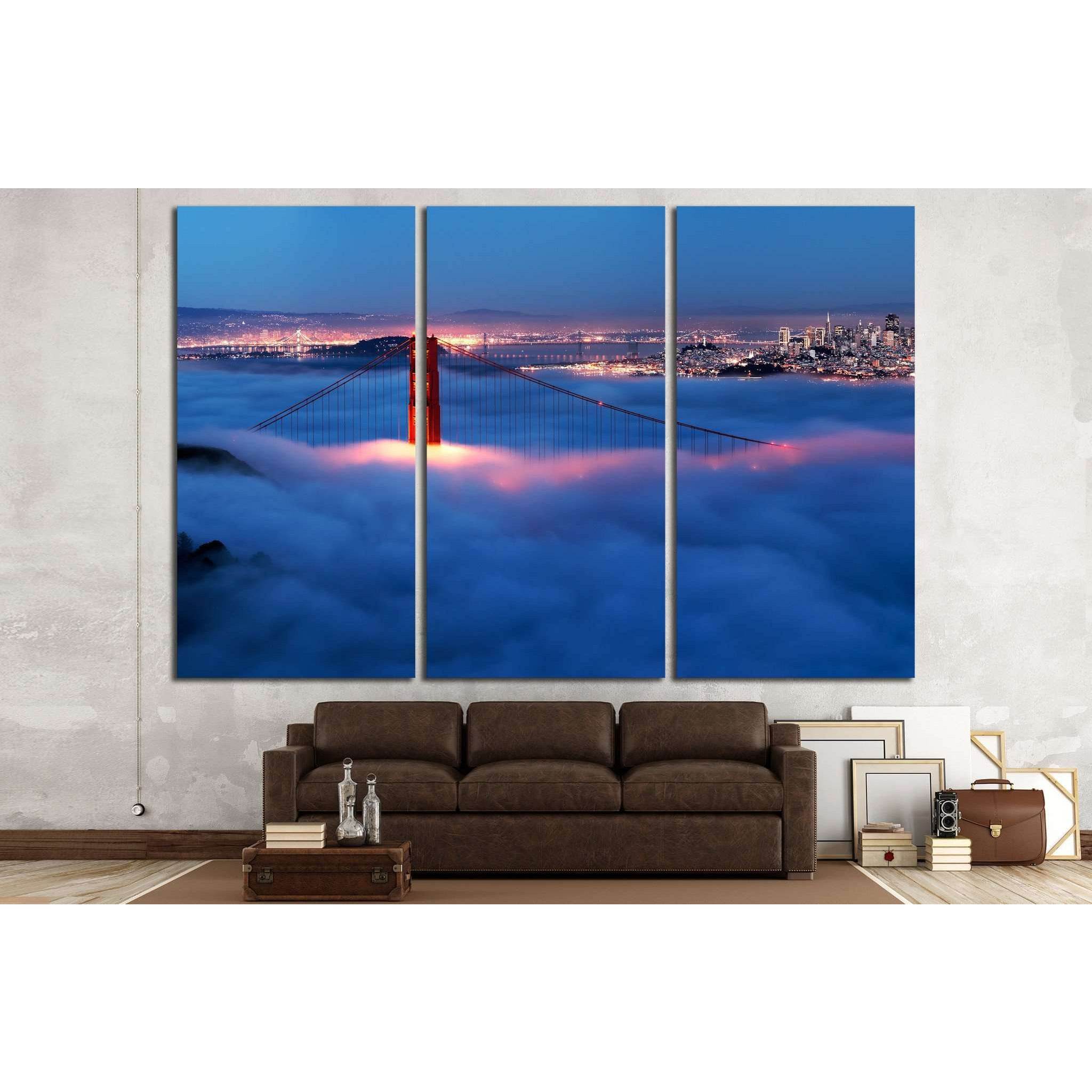 Golden Gate at night surrounded by fog №1935 Ready to Hang Canvas PrintCanvas art arrives ready to hang, with hanging accessories included and no additional framing required. Every canvas print is hand-crafted, made on-demand at our workshop and expertly