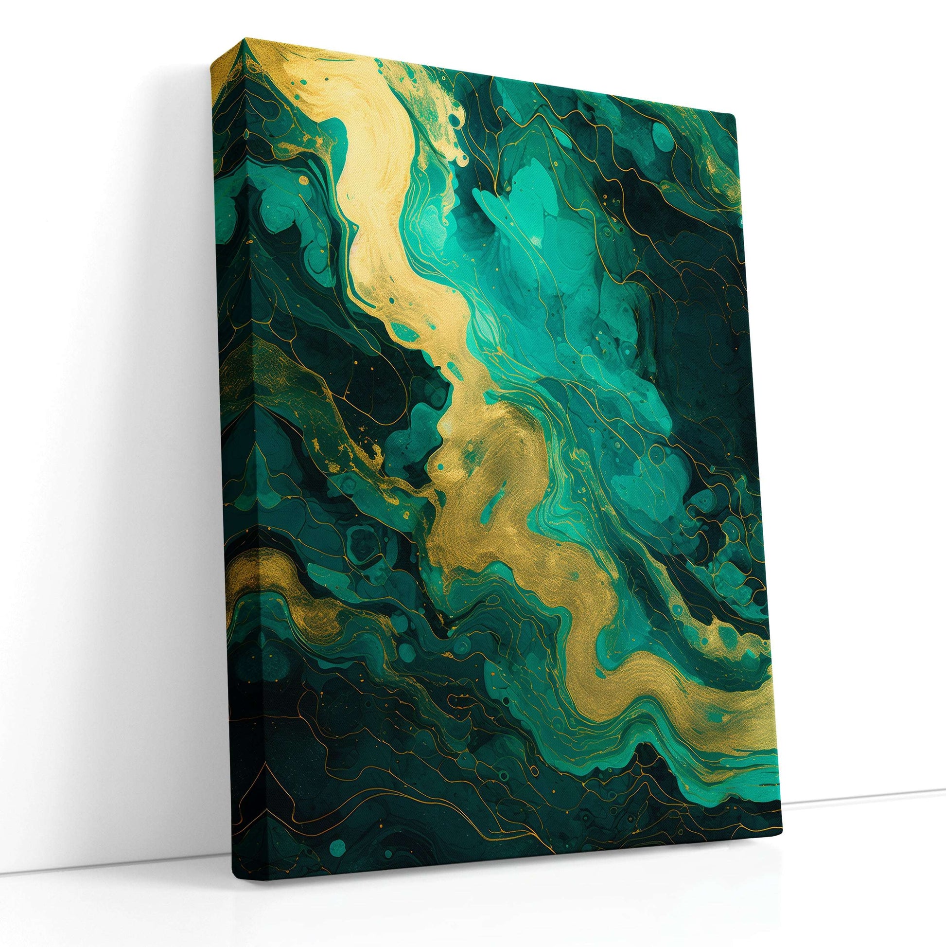 Golden Waves on Turquoise Background - Canvas Print - Artoholica Ready to Hang Canvas Print