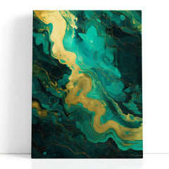 Golden Waves on Turquoise Background - Canvas Print - Artoholica Ready to Hang Canvas Print