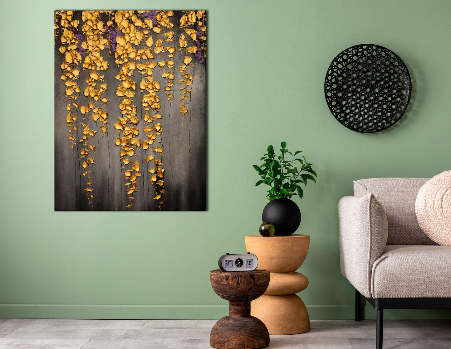 Golden Wisteria on Dark Gray - Canvas Print - Artoholica Ready to Hang Canvas Print