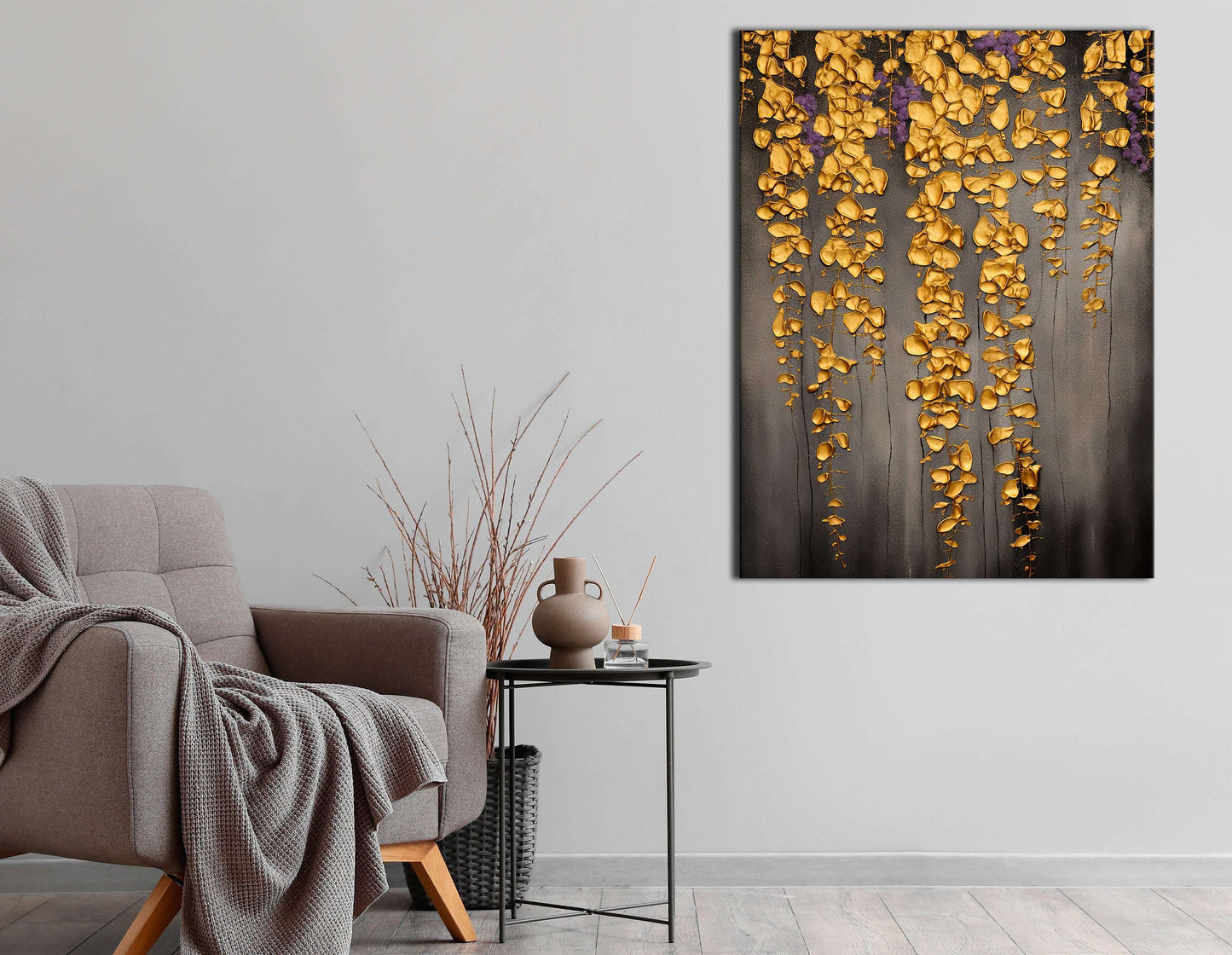 Golden Wisteria on Dark Gray - Canvas Print - Artoholica Ready to Hang Canvas Print