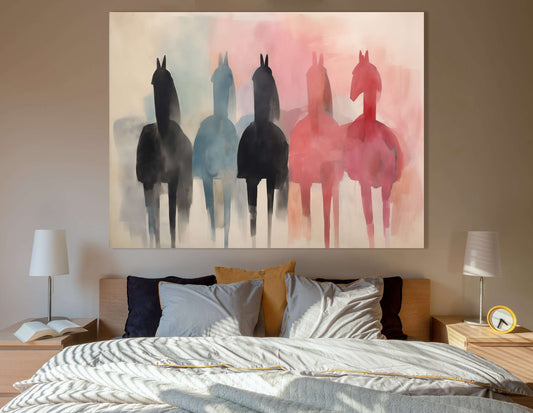 Graceful Horses in Subtle Pastels - Canvas Print - Artoholica Ready to Hang Canvas Print