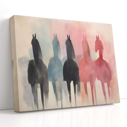 Graceful Horses in Subtle Pastels - Canvas Print - Artoholica Ready to Hang Canvas Print