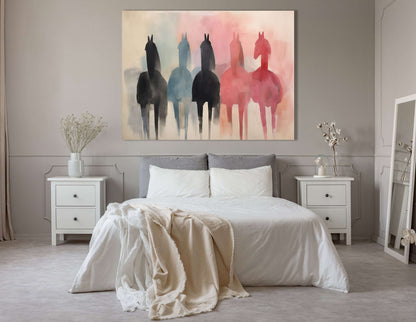 Graceful Horses in Subtle Pastels - Canvas Print - Artoholica Ready to Hang Canvas Print