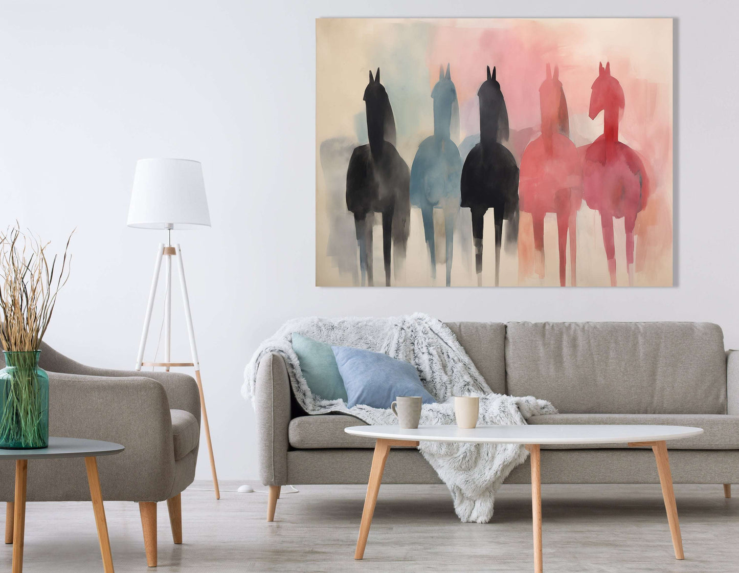 Graceful Horses in Subtle Pastels - Canvas Print - Artoholica Ready to Hang Canvas Print