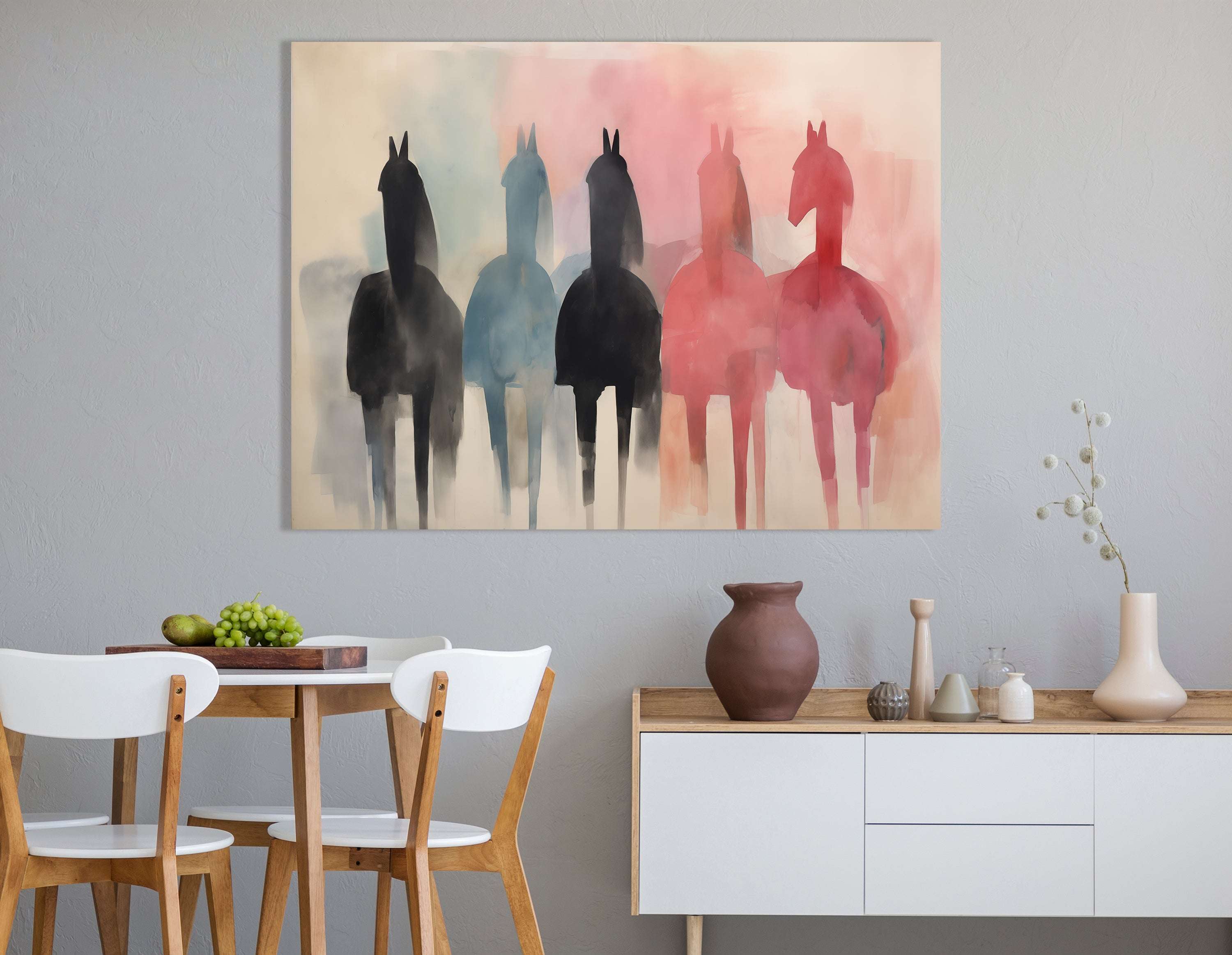 Graceful Horses in Subtle Pastels - Canvas Print - Artoholica Ready to Hang Canvas Print