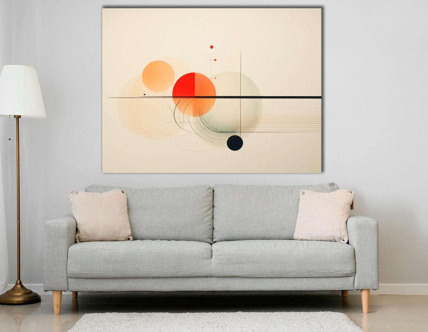 Graceful Lines & Circles on Beige - Canvas Print - Artoholica Ready to Hang Canvas Print