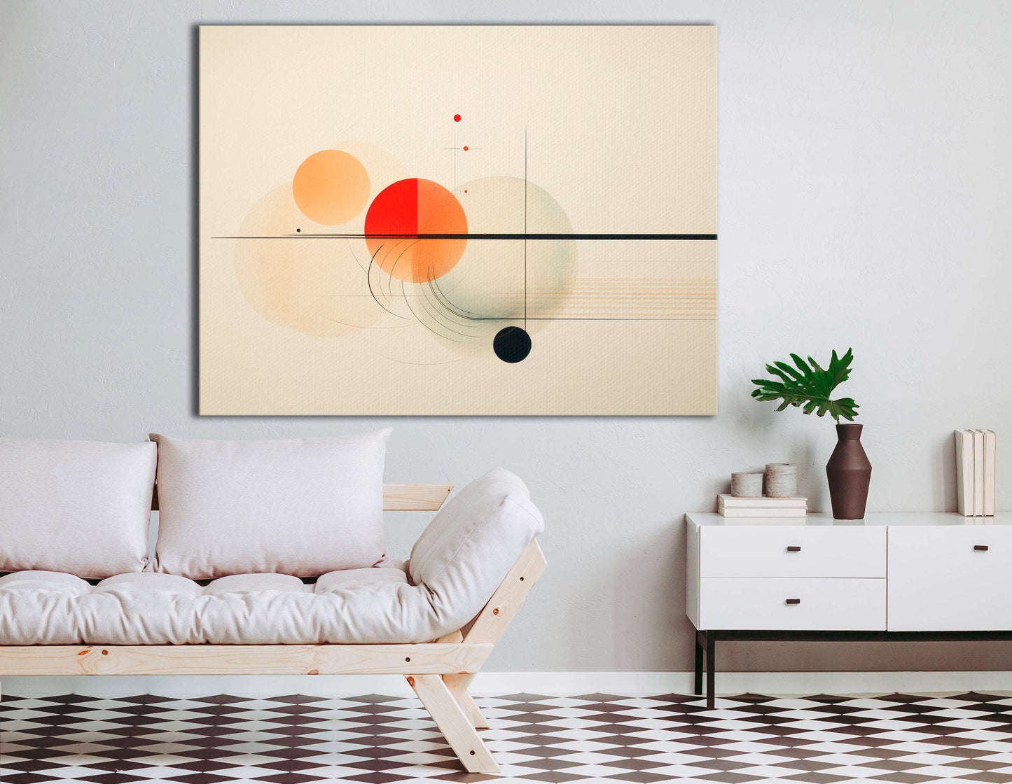 Graceful Lines & Circles on Beige - Canvas Print - Artoholica Ready to Hang Canvas Print