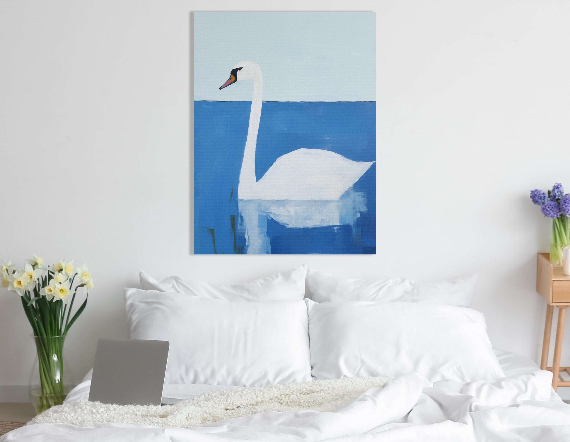 Graceful Swan in Blue Tones - Canvas Print - Artoholica Ready to Hang Canvas Print