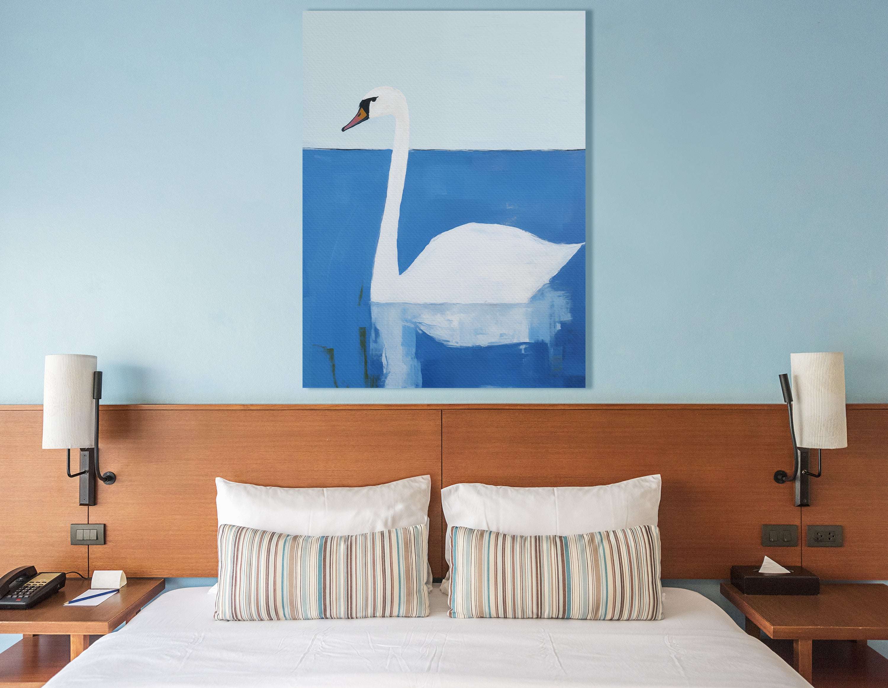 Graceful Swan in Blue Tones - Canvas Print - Artoholica Ready to Hang Canvas Print