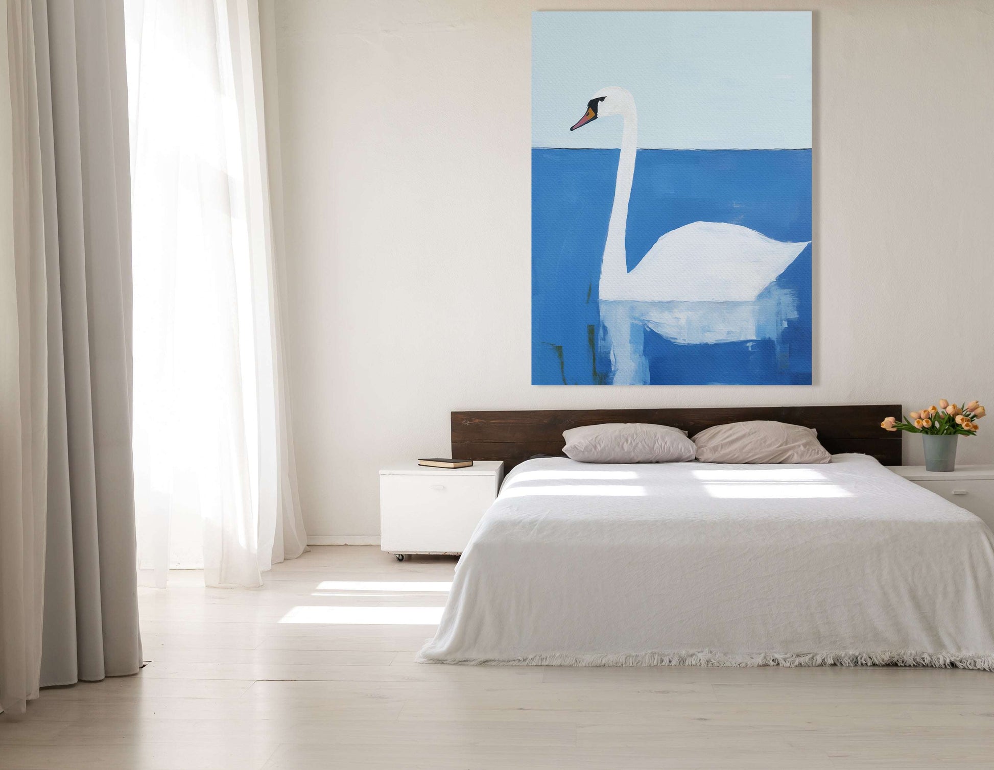 Graceful Swan in Blue Tones - Canvas Print - Artoholica Ready to Hang Canvas Print