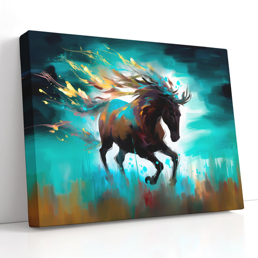 Graceful Wild Horse Running in Prairie - Canvas Print - Artoholica Ready to Hang Canvas Print