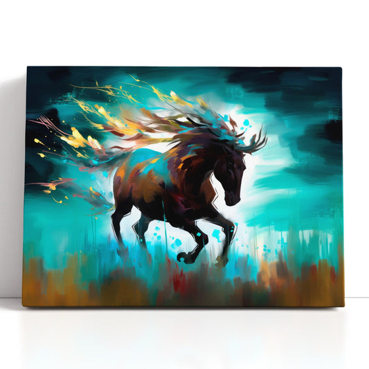 Graceful Wild Horse Running in Prairie - Canvas Print - Artoholica Ready to Hang Canvas Print