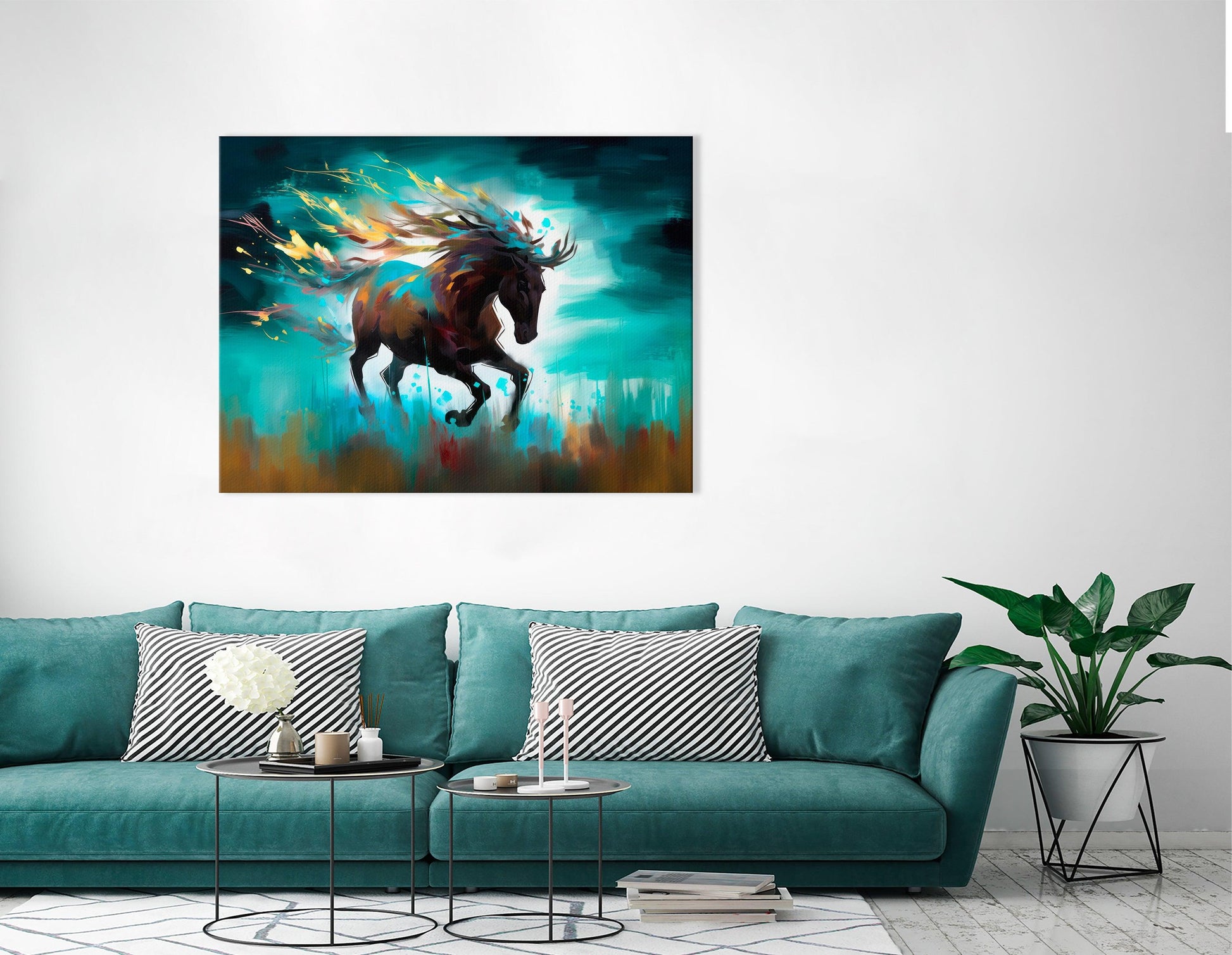 Graceful Wild Horse Running in Prairie - Canvas Print - Artoholica Ready to Hang Canvas Print