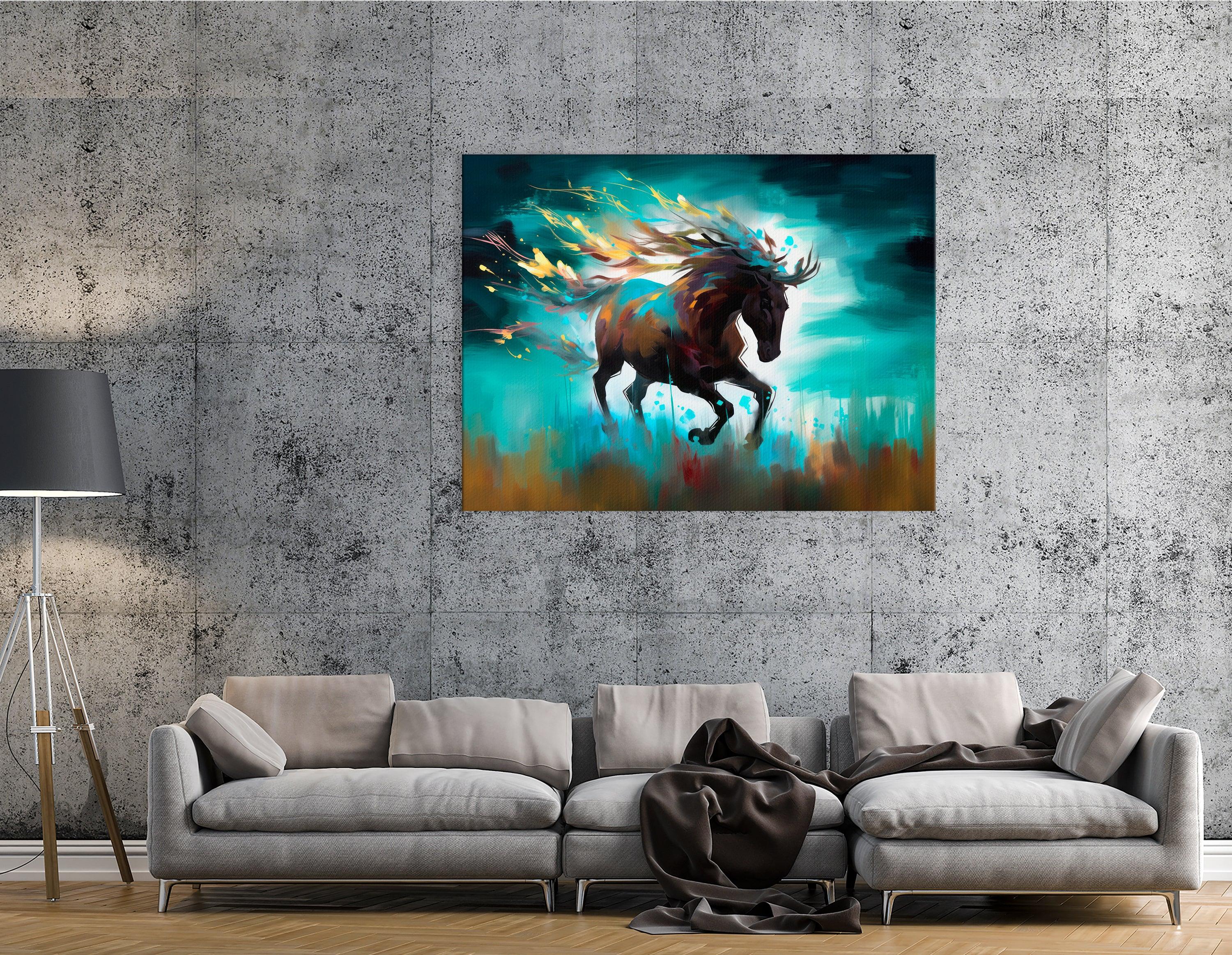 Graceful Wild Horse Running in Prairie - Canvas Print - Artoholica Ready to Hang Canvas Print