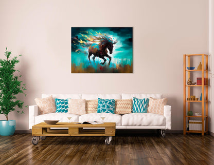 Graceful Wild Horse Running in Prairie - Canvas Print - Artoholica Ready to Hang Canvas Print