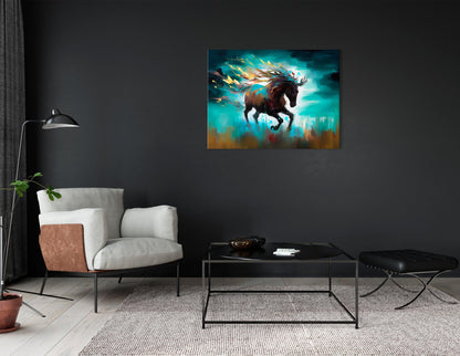 Graceful Wild Horse Running in Prairie - Canvas Print - Artoholica Ready to Hang Canvas Print