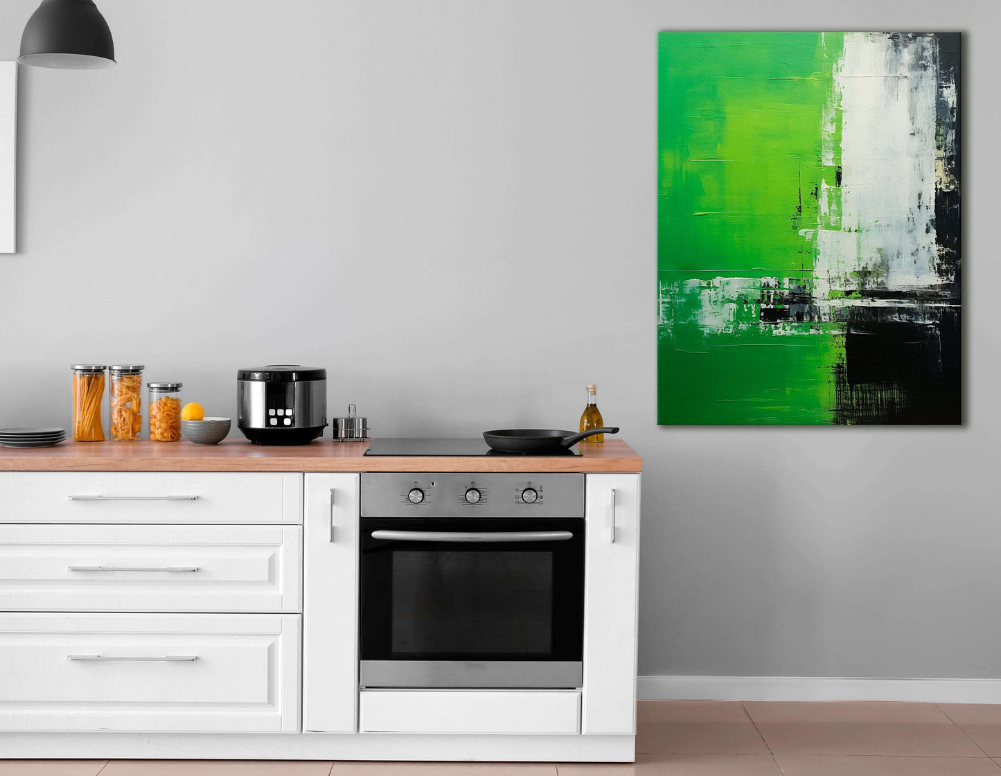 Green, Black & White Abstract Expressionism - Canvas Print - Artoholica Ready to Hang Canvas Print