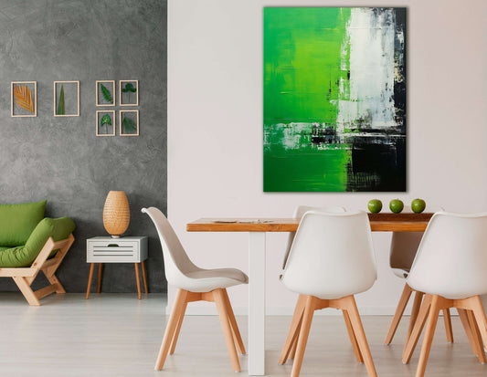 Green, Black & White Abstract Expressionism - Canvas Print - Artoholica Ready to Hang Canvas Print