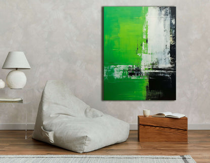 Green, Black & White Abstract Expressionism - Canvas Print - Artoholica Ready to Hang Canvas Print