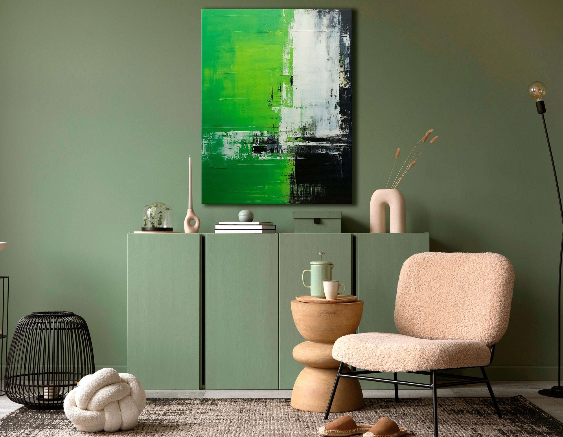 Green, Black & White Abstract Expressionism - Canvas Print - Artoholica Ready to Hang Canvas Print