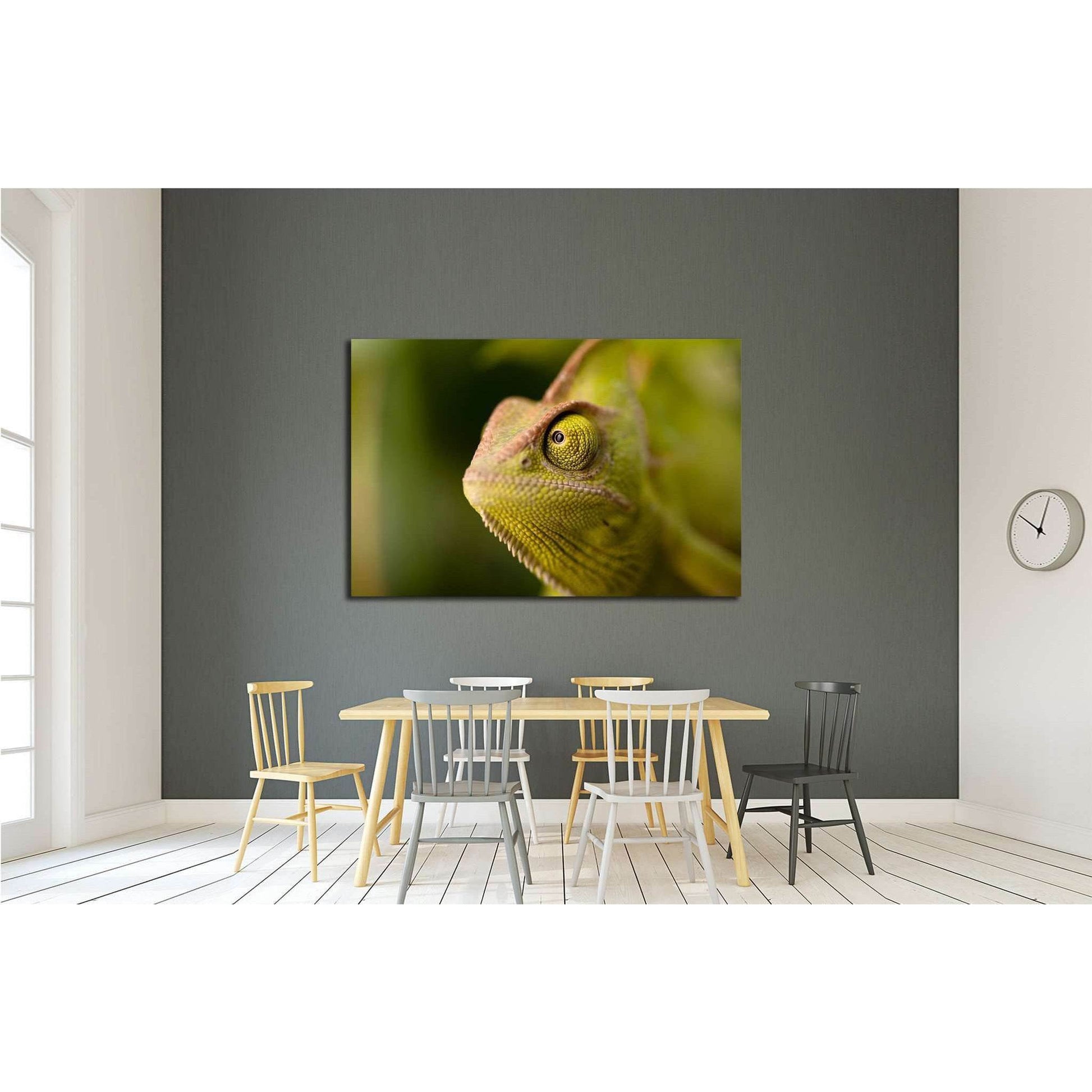 Green chameleon camouflaged by taking colors of its natural background №1829 Ready to Hang Canvas PrintCanvas art arrives ready to hang, with hanging accessories included and no additional framing required. Every canvas print is hand-crafted, made on-dema