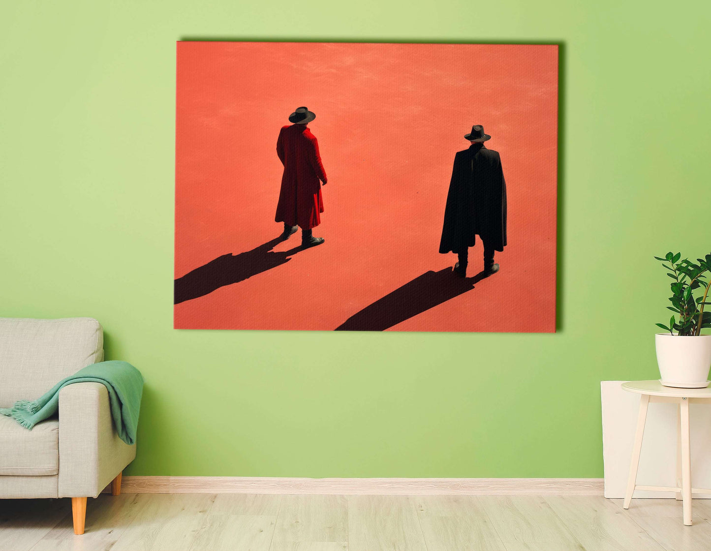 Gunslingers in Coats on Orange Background - Canvas Print - Artoholica Ready to Hang Canvas Print