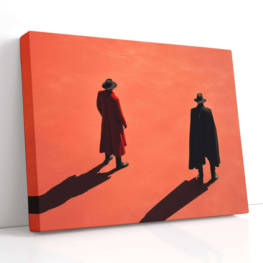 Gunslingers in Coats on Orange Background - Canvas Print - Artoholica Ready to Hang Canvas Print