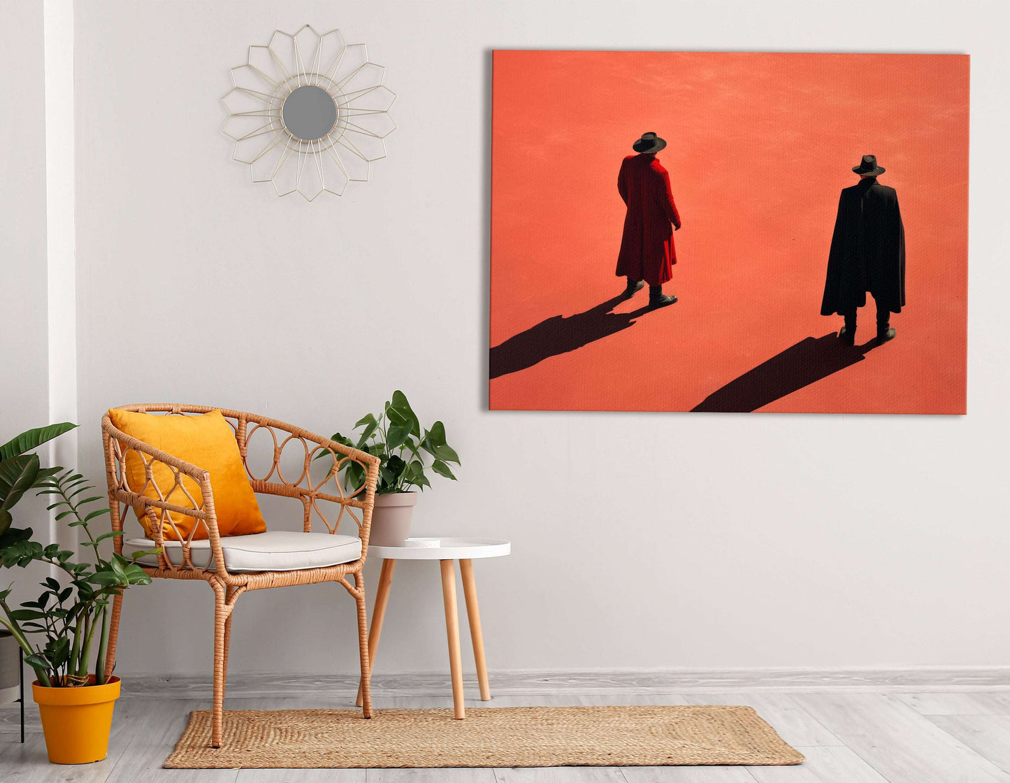 Gunslingers in Coats on Orange Background - Canvas Print - Artoholica Ready to Hang Canvas Print