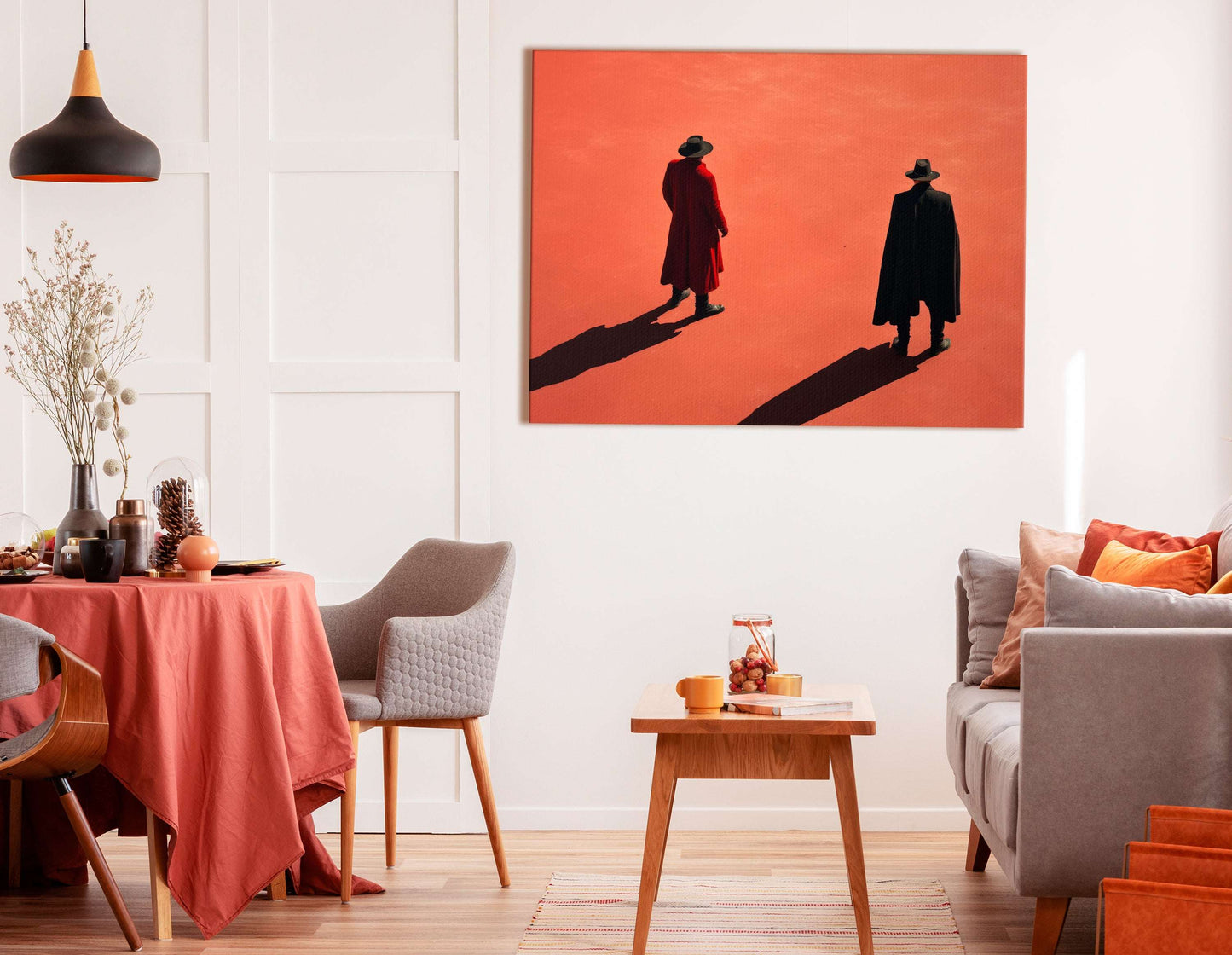 Gunslingers in Coats on Orange Background - Canvas Print - Artoholica Ready to Hang Canvas Print