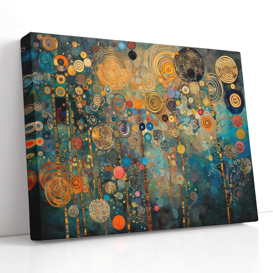 Gustav Klimt-Inspired Blue and Golden Circles - Canvas Print - Artoholica Ready to Hang Canvas Print