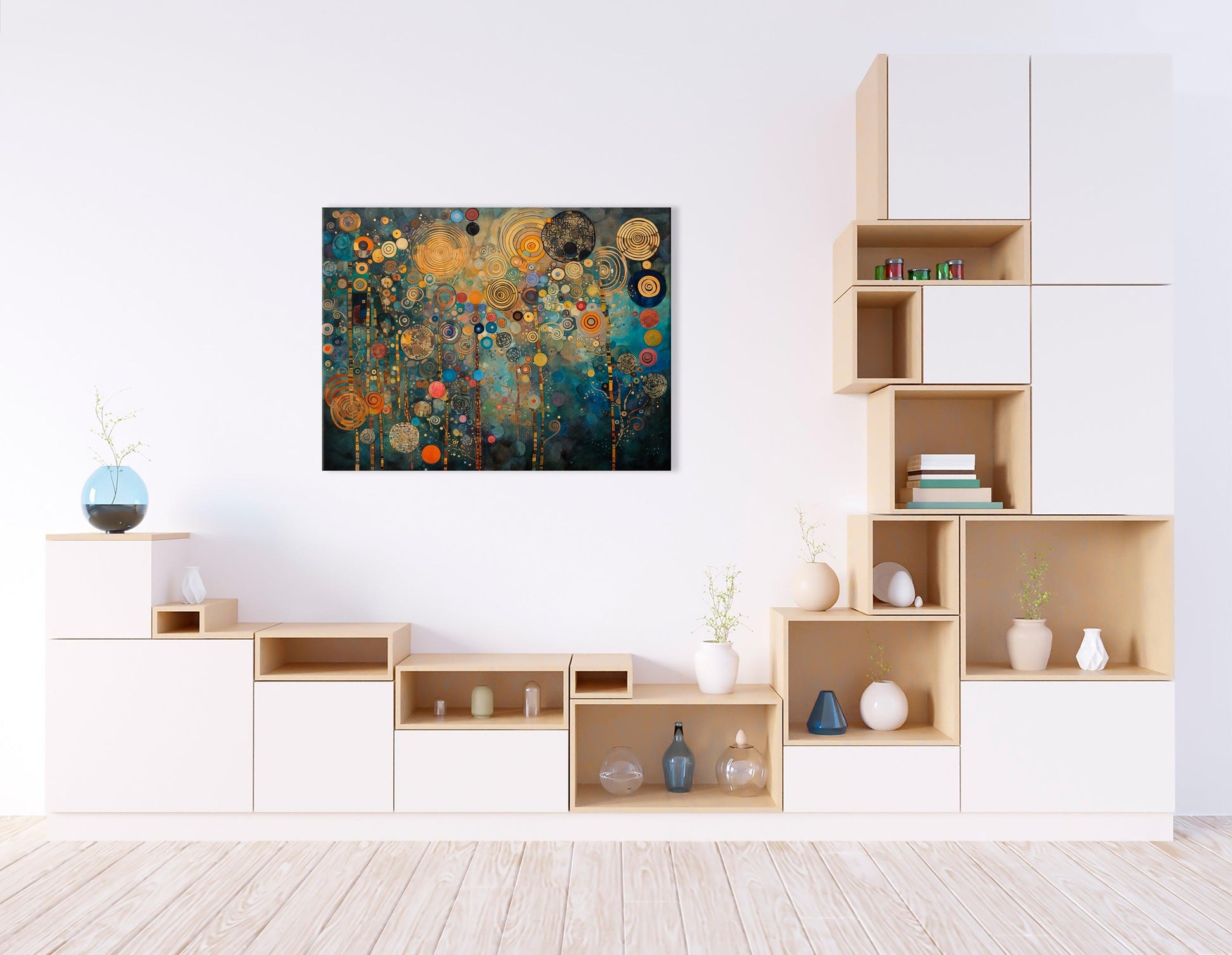 Gustav Klimt-Inspired Blue and Golden Circles - Canvas Print - Artoholica Ready to Hang Canvas Print