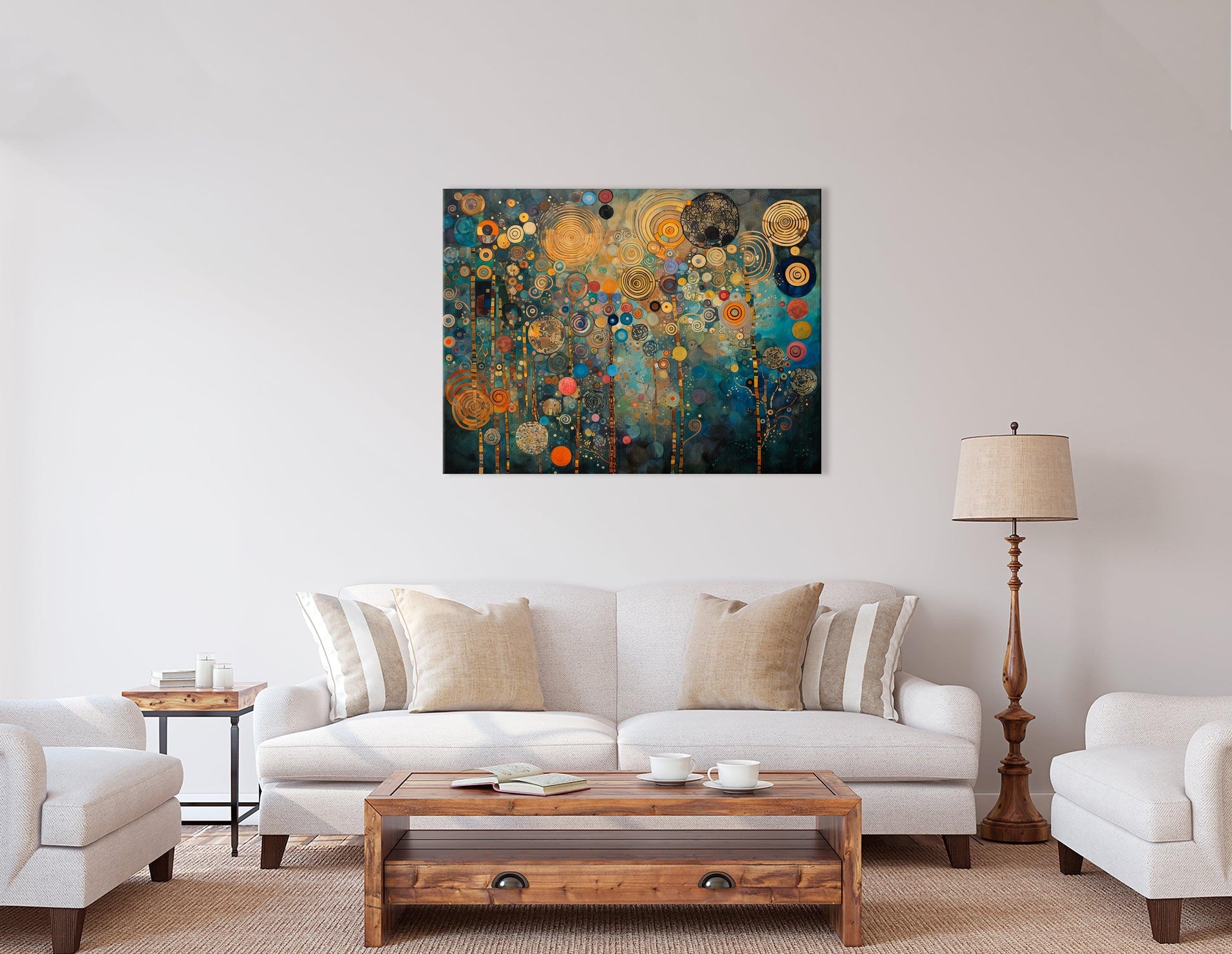 Gustav Klimt-Inspired Blue and Golden Circles - Canvas Print - Artoholica Ready to Hang Canvas Print